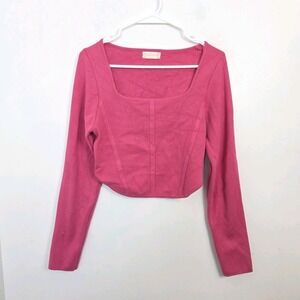 Altar'd State Pink Structured Long Sleeve Square Neckline Cropped Sweater Size L